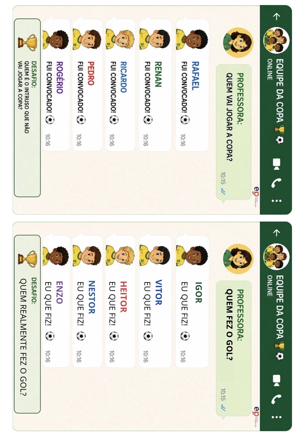 Atividade Equipe da Copa estilo WhatsApp